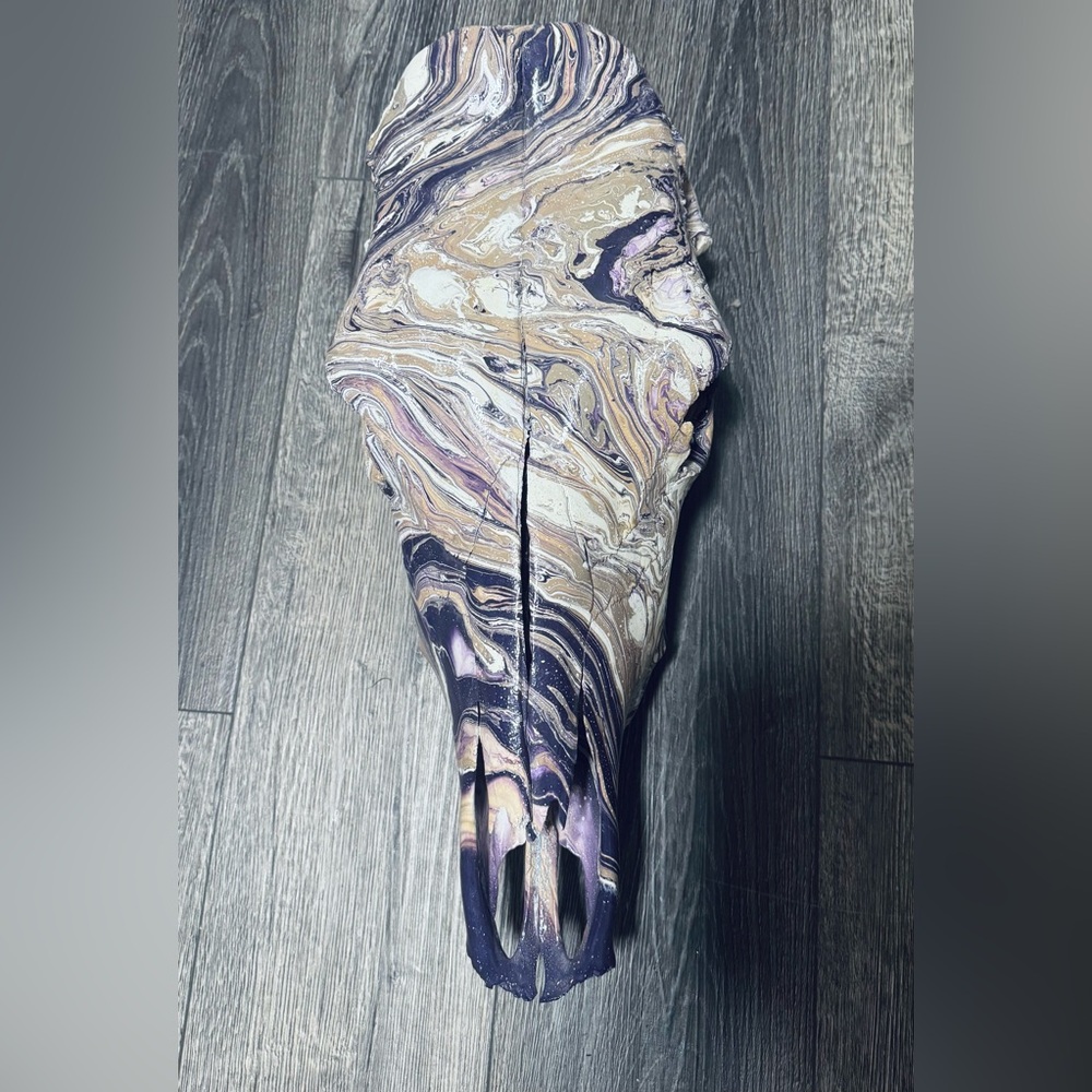 Stunning hydro-dipped acrylic cow skull